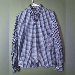 Johnnie-O Men’s Long Sleeve Button Down Shirt Blue/White/Purple Plaid Small